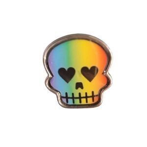 Rainbow Ombre Skull w/ Heart Eyes Lapel Jacket Pin Brooch Pride Emo Scene